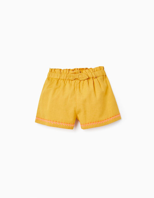 Shorts amarillos con lazo y detalles bordados, para bebé niña
