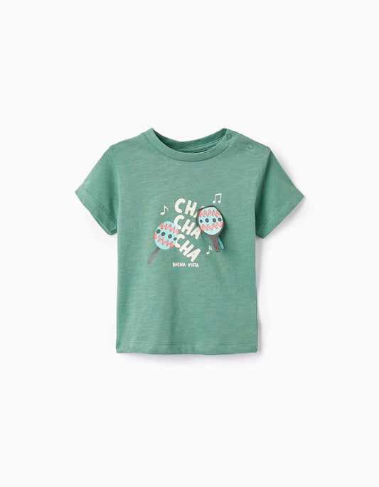 Camiseta de algodón verde para bebe niño "Maracas"